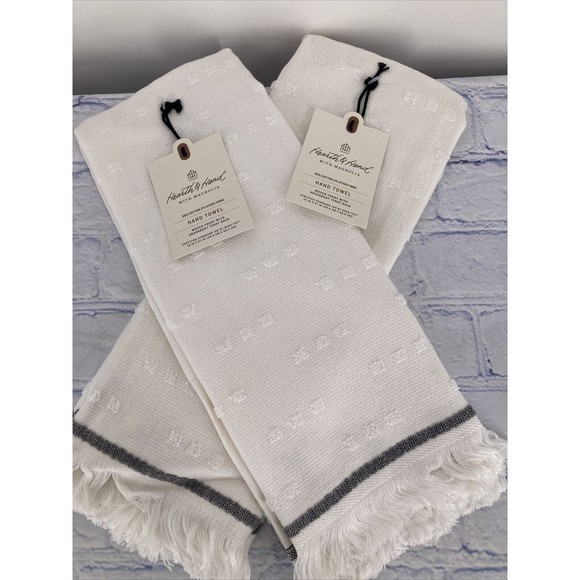 Hearth & Hand With Magnolia Other - Hearth & Hand Magnolia Fouta Texture Dots Hand Towel Cream & Gray Set of…